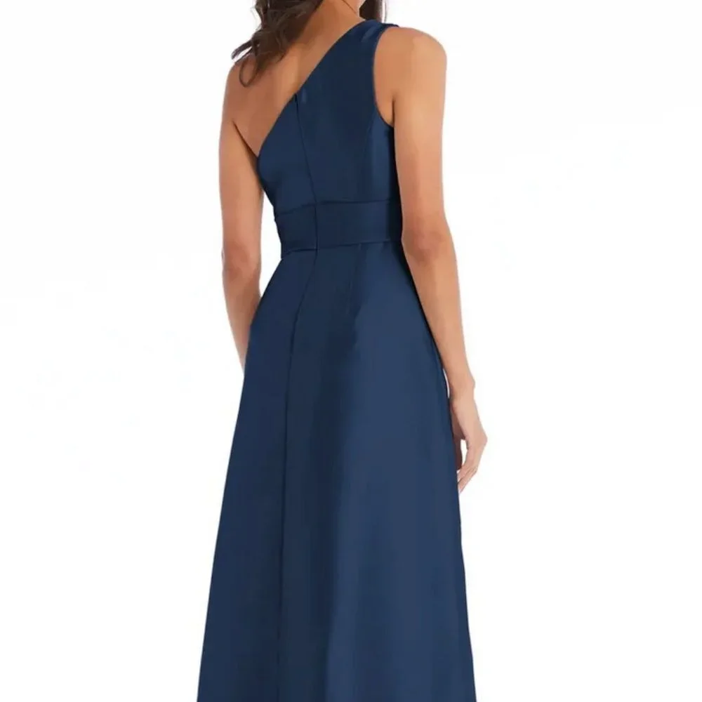 Alfred Sung Midnight Blue One-Shoulder A-Line Gown D815S - Picture 3 of 4